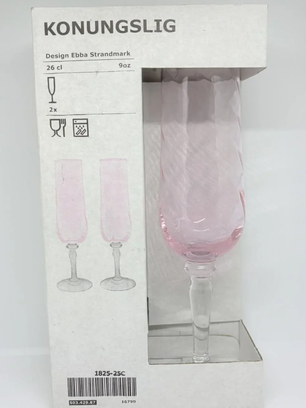 2 Champagne Flutes In Pink Optic Glasses Vtg Ikea Konungslig Set Of Two 9.75